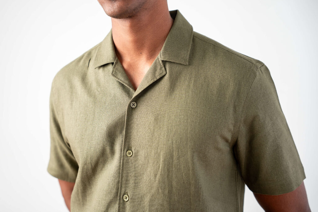 Camp-Collar Linen Shirt in Olive