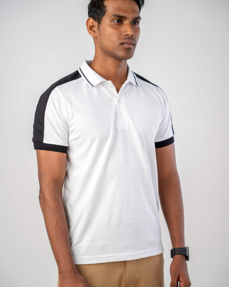 Piqué Polo in White & Charcoal