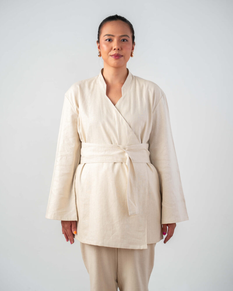 natural linen wrap-tie jacket