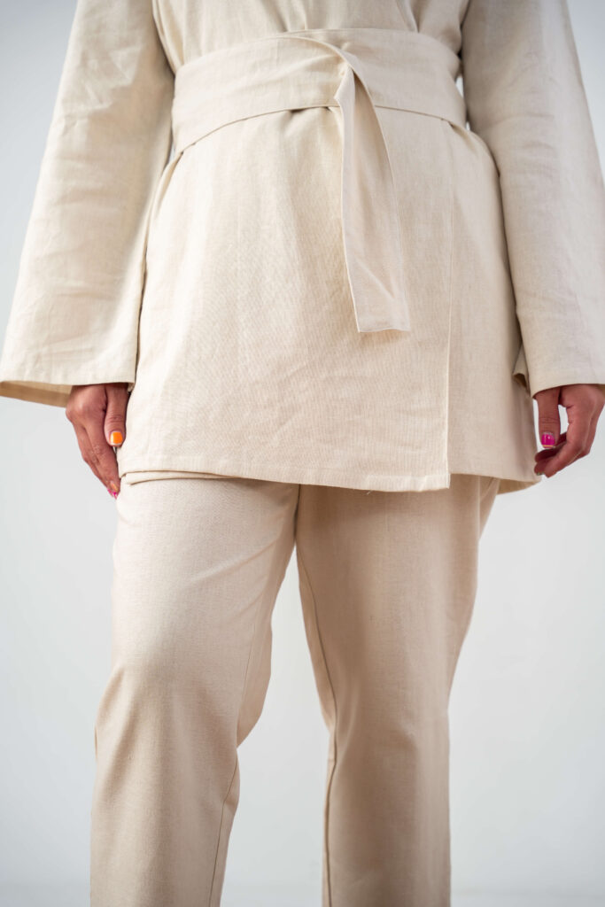 natural linen wrap-tie jacket